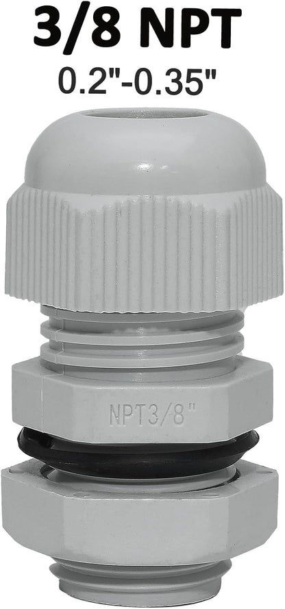 20 Pcs 3/8" NPT Nylon Cable Glands, IP68 Waterproof Adjustable Cord Grip Cable Connector Strain Relief Wire Protectors for 5-9mm Cable Diameter, Grey