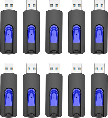 USB 3.0 Flash Drive, JUANWE 16GB Flash Drive 10 Pack USB Drives Thumb Drive 3.0 Retractable Memory Stick Jump Drive for Data Storage and Backupp, Blue 10 Pack