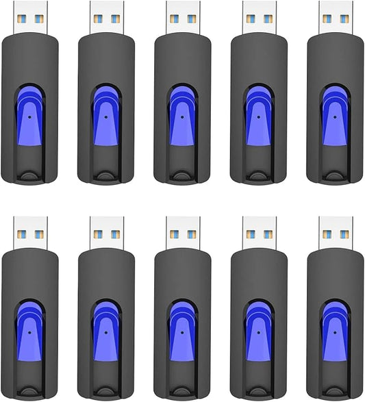USB 3.0 Flash Drive, JUANWE 16GB Flash Drive 10 Pack USB Drives Thumb Drive 3.0 Retractable Memory Stick Jump Drive for Data Storage and Backupp, Blue 10 Pack