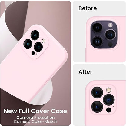 FireNova for iPhone 14 Pro Case, Silicone Upgraded [Camera Protection] Phone Case with [2 Screen Protectors], Soft Anti-Scratch Microfiber Lining Inside, 6.1 inch,Chalk Pink