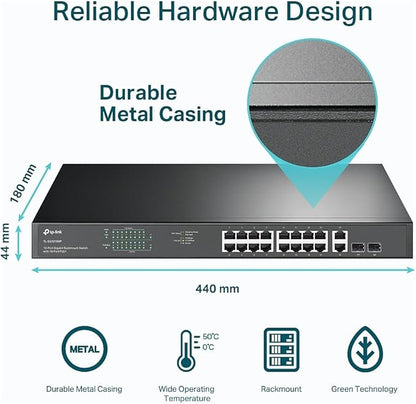 TP-Link TL-SG1218MP 16 Port Gigabit PoE Switch 16 PoE+ Ports @250W, w/ 2 Uplink Gigabit Ports + 2 Combo SFP Slots Plug & Play Sturdy Metal Rack-mountable