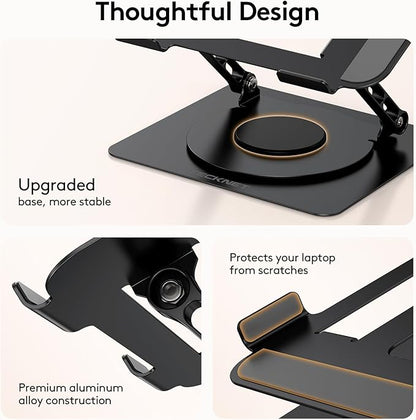 TECKNET Laptop Stand for Desk, 360 Rotating Base, Ergonomic Foldable Computer Stand for Laptop Riser Height Adjustable, Compatible with MacBook Pro, All Laptops 10-17" - Black