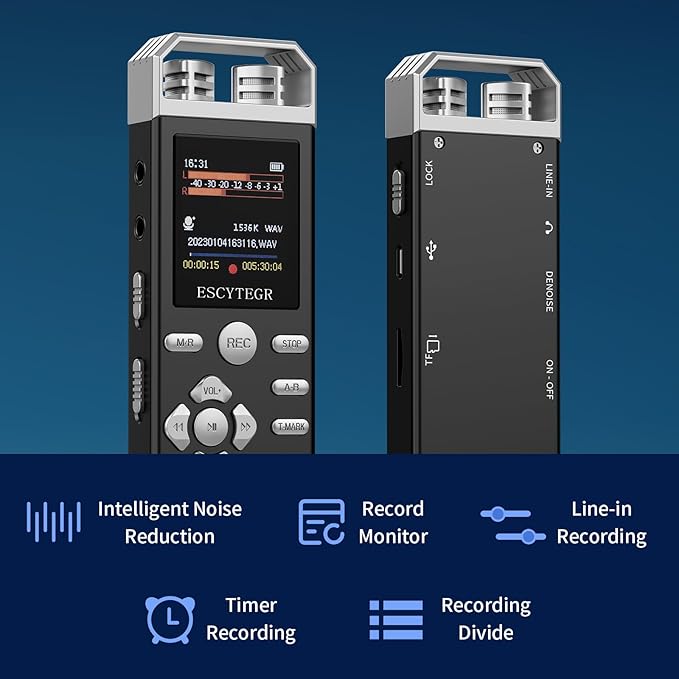 144GB Digital Voice Activated Recorder 1536KBPS Audio Voice Recorder with Playback Recording Device Dictaphone Sound Tape Recorder with Password Protection for Lectures,Meetings