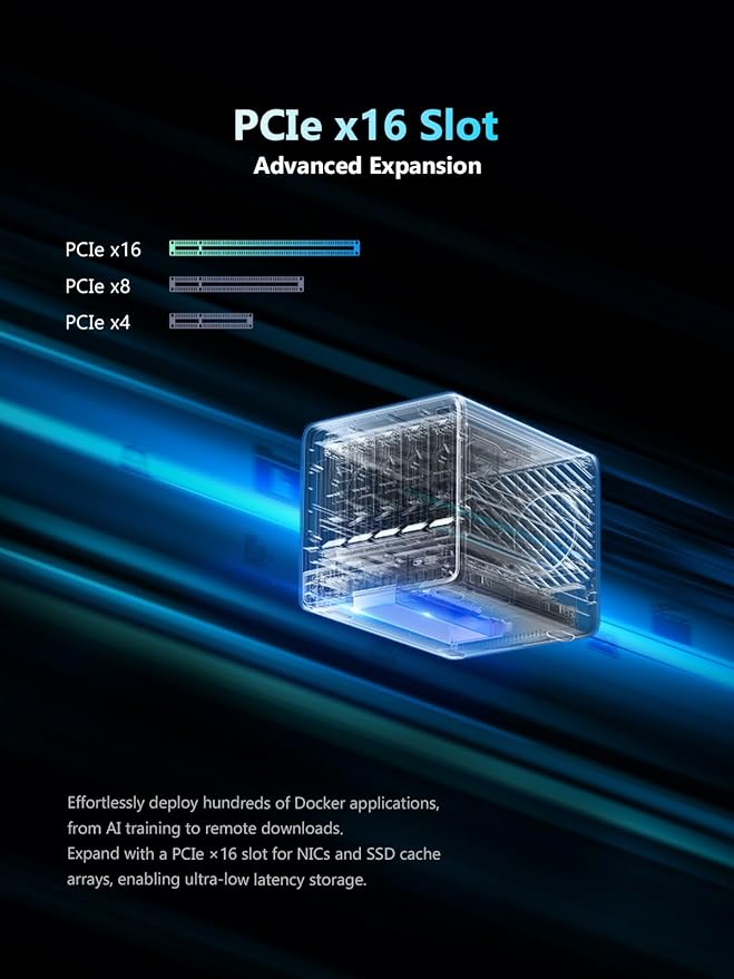 MINISFORUM N5 Pro 5-Bay Desktop AI NAS, AMD Ryzen AI 9 HX PRO 370 12-Core/24T CPU, 128GB SSD, 1x10GbE, 1x5GbE, 1xM.2+2xU.2/M.2 Slots, 2xUSB4(8K), 8K HDMI, OCuLink, Network Attached Storage (Diskless)