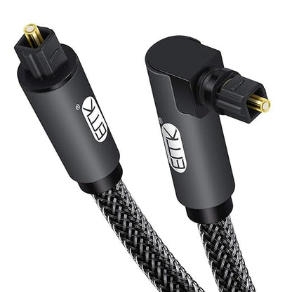 EMK 90 Degree Toslink Optical Cable 360 Degree Free-Rotating Plug Fiber Optic Cable S/PDIF Toslink Male to Male for Home Theater, Sound Bar, TV, PS4, Xbox,Grey (5ft/1.5m)