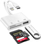 SD Card Reader for iPhone/iPad, Dual-Connector (USB C & Lightning) for Camera Memory Cards, 3-in-1 Micro SD Card Reader for Camera Adapter, Support SD, Micro SD, USB 3.0, Plug & Play
