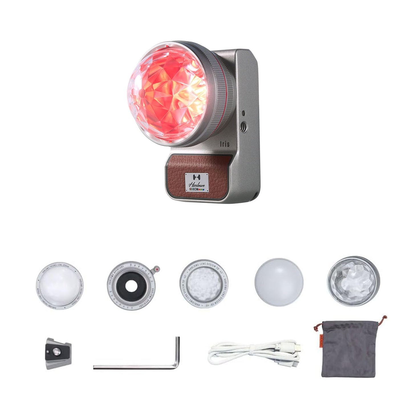 Harlowe RGBCW Photography Lighting 5W Mini Studio Light for Video Recording, Photography and Streaming, 1700K-10000K CRI/TLCI 96+, IP54, App Control, Iris 5 Spectra Creator Kit