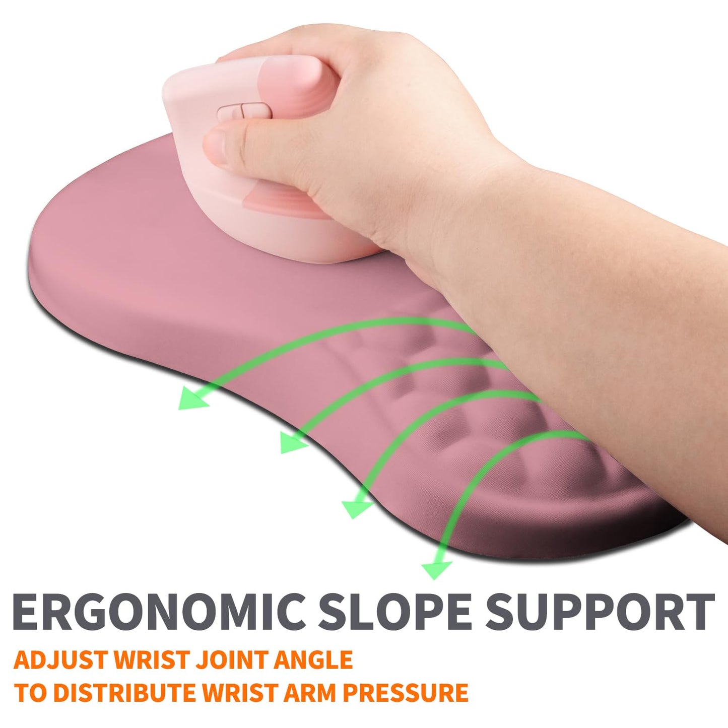 Armanza Ergonomic Joint Wrist Support Mouse Pad with Memory Foam Cushion Massage Bump, Carpal Tunnel Pain Relief Mousepad Slope Design for Wrist Rest, 11.8x7.9 in, RosyBrown