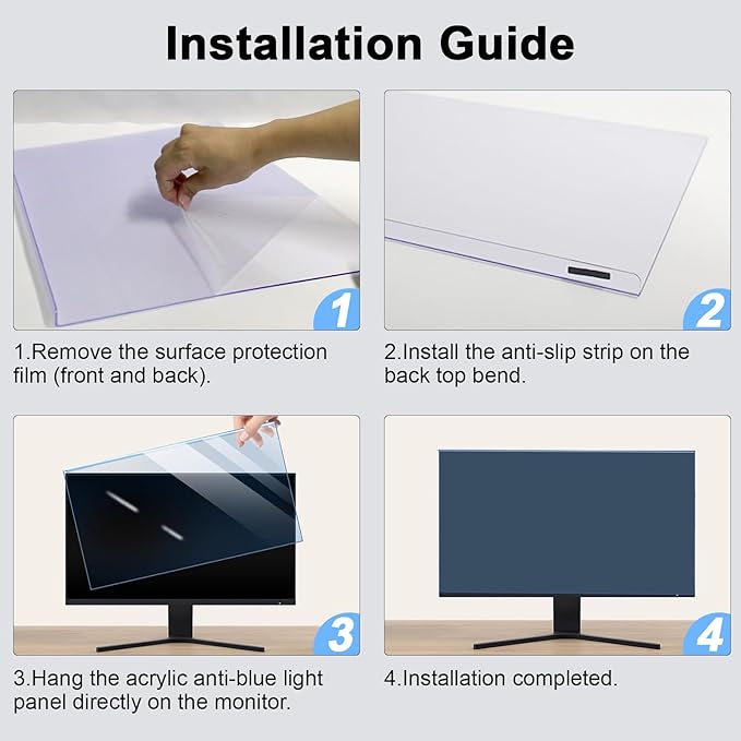 23-24 Inch Blue Light Filter for Computer Monitor, Computer Screen Blue Light Blocker Panel for 23, 23.6, 23.8, 24 Inch Diagonal Widescreen Desktop PC iMac Monitor, HD Not Anti-Glare