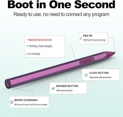 Stylus for HP Envy X360 Pavilion x360 Specter X360 Spectre x2 Envy x2 Touchscreen Laptop Rechargeable MPP 2.0 Tilt Pencil 4096 Pressure Sensitivity Using The Microsoft MPP Protocol, Red