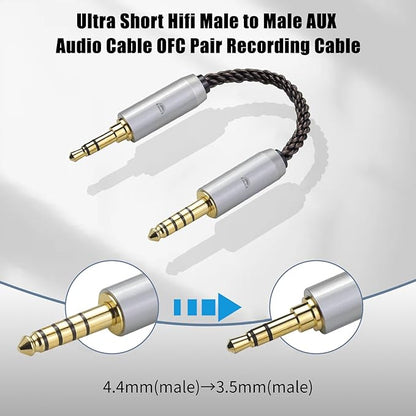 okcsc 4.4MM Male to 3.5MM Male Ultra Short Hifi Audio Cable - OFC Pair Recording Cable - 8-Core Braided Structure - 5.82 inch