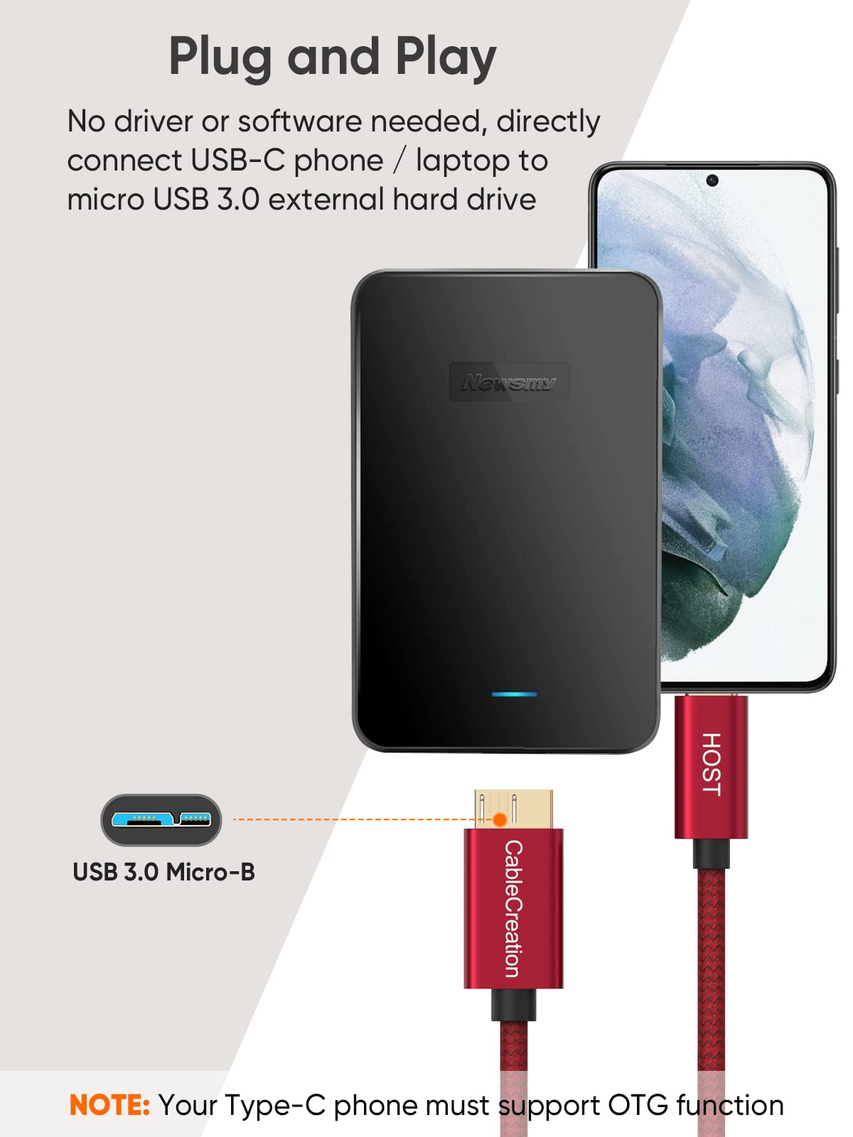 CableCreation USB C to Micro B Short Cable 1FT, 10G Micro B to USB C 3.1 External Hard Drive Cable for iPhone 15/16/17,Samsung Galaxy S24,Seagate WD Westgate My Passport,MacBook Pro/Air, iPad/Tablet