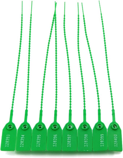 Leadseals(R) 1000 Green Numbered Security Tags Plastic Tamper Proof Seals, Zip Ties for Fire Extinguishers Pull-Tite Disposable Self-Locking Safety Plastic Signage Locks - Ties - Labels 250mm Length
