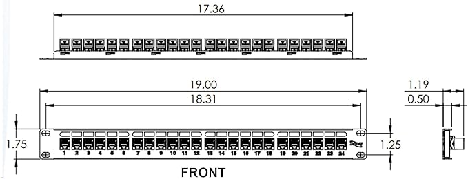 ICC CAT5e Feed-Through Patch Panel, 24 Port, 1U Rackmount, RJ45 Ethernet Patch Panel, No Punch Down, PoE++ and TAA Compliant, Black