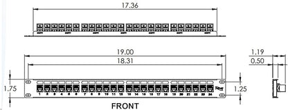 ICC CAT5e Feed-Through Patch Panel, 24 Port, 1U Rackmount, RJ45 Ethernet Patch Panel, No Punch Down, PoE++ and TAA Compliant, Black