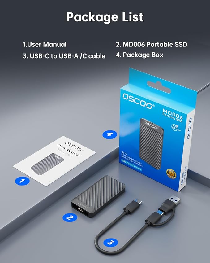 2TB Portable SSD – USB 3.2 Gen 2x2 External Solid State Drive, Up to 2000MB/s, Dual USB-C & USB-A, Compatible with Smartphones, Laptops, Tablets, Smart TVs, Cameras, Game Consoles