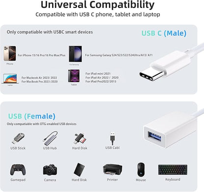 USB C to USB 3.0 Adapter 2 Pack, USB C Male to USB Female OTG Cable Thunderbolt3 to USB Adapter Compatible with MacBook Pro/Air, iPhone 16 Pro Max/16 Plus/16/15, Galaxy S24/S23/S22/S21