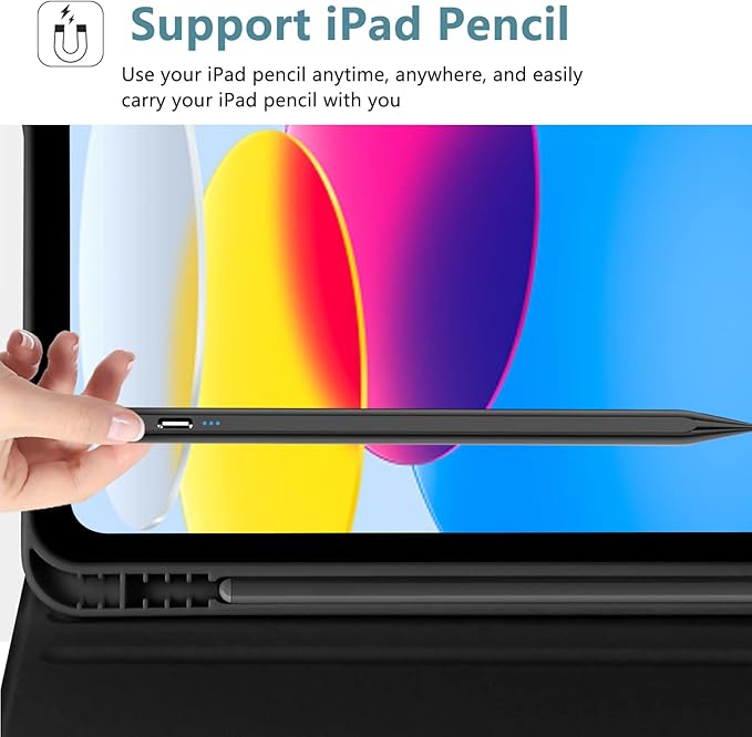 MMK for iPad 11th 10th Generation Case with Keyboard (2022, 10.9"), Wireless Detachable Keyboard, Pencil Holder for iPad 11 inch (A16 2025), 10th Gen (10.9 Inch 2022) Black