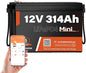 Bluetooth 12V 314Ah LiFePO4 Lithium Battery MINI, Max. 4190Wh Energy, EV A+ Cells, Built-in 100A BMS, 15000 Deep Cycles Battery with Low-Temp Protection for RVs, Solar System, Off-Grid