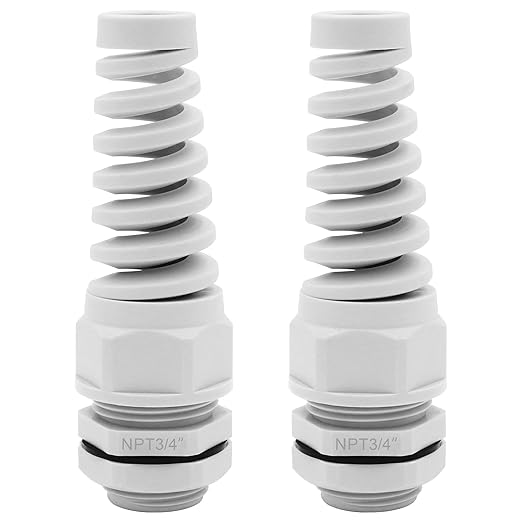 Strain Relief Cord Connector,LISTENJIALE 2Pcs NPT 3/4" Waterproof Cable Gland Flex Spiral Strain Relief Adjustable 12.5-18mm Cable Connector Nylon Joint with Gaskets(Grey)