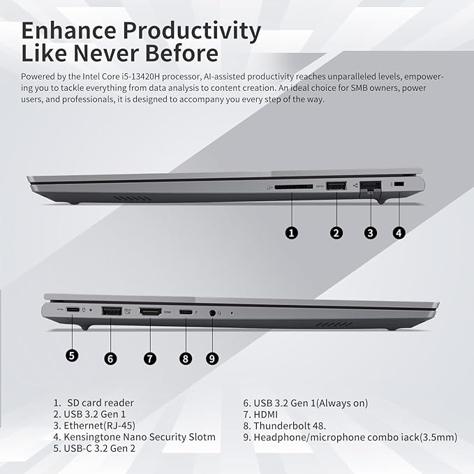 Lenovo ThinkBook 16 Business Laptop, 16" FHD+ Display, 8-Core Intel i5-13420H, 32GB DDR5 RAM, 2TB SSD, HDMI, SD Card Reader, Wi-Fi 6, Windows 11 Pro, Bundle with Targus USB-C 100W Docking Station