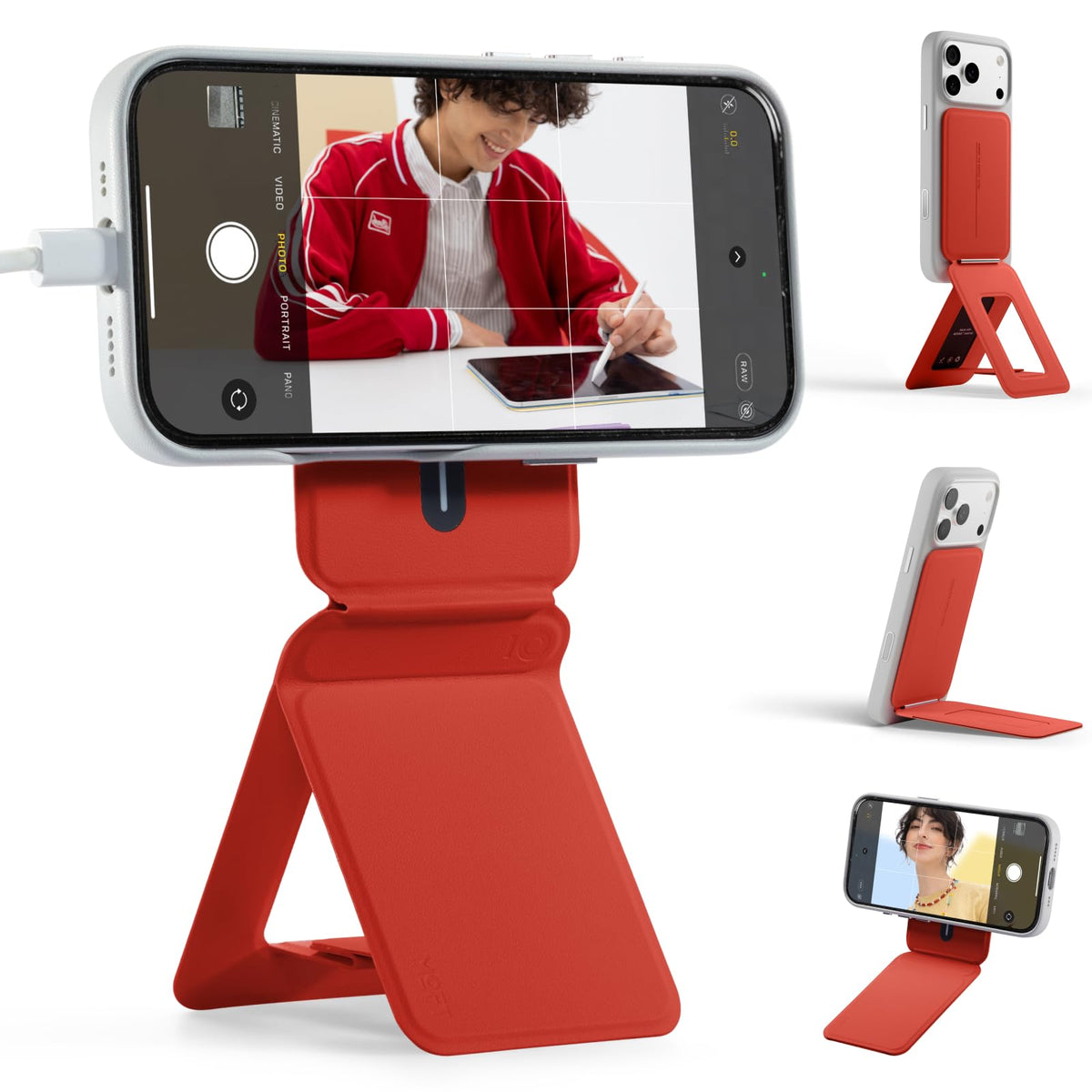 MOFT Phone Stand, Magnetic Phone Tripod Stand Stain-Resistant MOVAS Leather & Angle Adjustment & Strong Magnets Tripod for iPhone 18 Pro & 18 Pro Max & 17-12 Series (Included Metal Ring)-Sunset