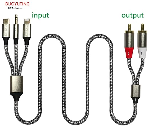 3 in 1 Audio Cable, iOS Phone/3.5mm AUX/USB C to 2 RCA,Stereo Audio Adapter for iPhone/Type C Phone/AUX to Amplifier/Sound Box & Home Theater etc.7.5FT