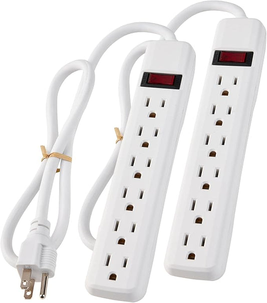 PowerEnvy 6-Outlet Surge Protector 2pk – 250 Joules, 2ft Cord, 15A/125V, 1875W Max – Right Angle Plug, Black – Home, Office, & Electronics Protection