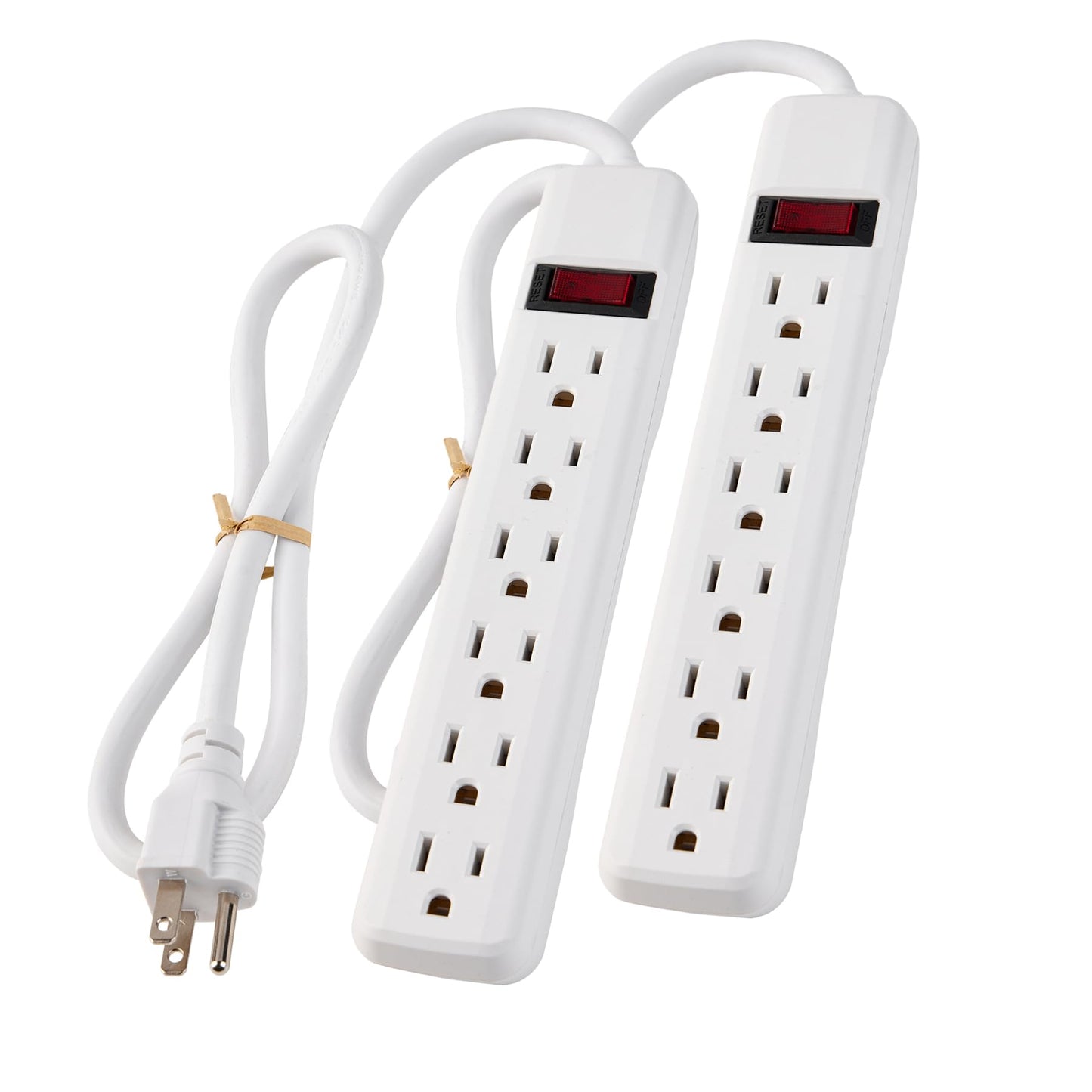 PowerEnvy 6-Outlet Surge Protector 2pk – 250 Joules, 2ft Cord, 15A/125V, 1875W Max – Right Angle Plug, Black – Home, Office, & Electronics Protection