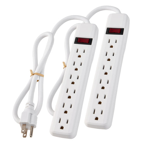 PowerEnvy 6-Outlet Surge Protector 2pk – 250 Joules, 2ft Cord, 15A/125V, 1875W Max – Right Angle Plug, Black – Home, Office, & Electronics Protection