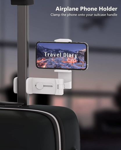 MiiKARE Airplane Travel Essentials Phone Holder, Universal Handsfree Phone Mount for Flying with 360 Degree Rotation, Accessory for Airplane, Travel Must Haves Phone Stand for Desk, White