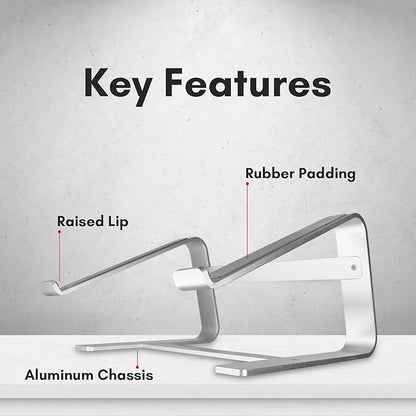 Macally Aluminum Laptop Stand for Desk - Works with All MacBook/Pro/Air & Laptops Between 10” to 17.3” - Sleek and Sturdy Laptop Riser - (ASTAND), Silver Aluminum