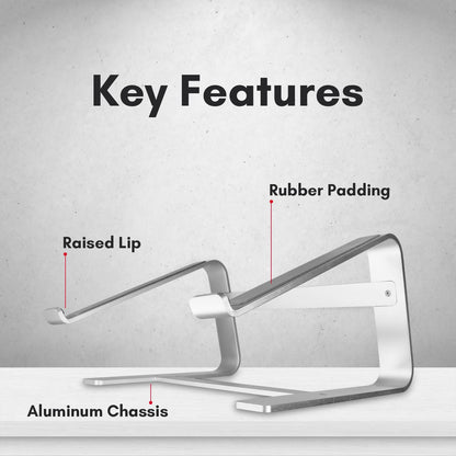 Macally Aluminum Laptop Stand for Desk - Works with All MacBook/Pro/Air & Laptops Between 10” to 17.3” - Sleek and Sturdy Laptop Riser - (ASTAND), Silver Aluminum