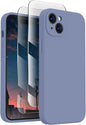 FireNova Designed for iPhone 15 Plus Case, Silicone [Camera Protection] Case with [2 Screen Protectors], Soft Anti-Scratch Microfiber Lining Inside, 6.7 inch, Lavender Gray