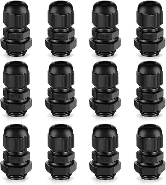 Cable Gland 12 Pack 3/8" NPT Waterproof Adjustable Connector Strain Relief Cord Connectors Joints Nylon with Gaskets…