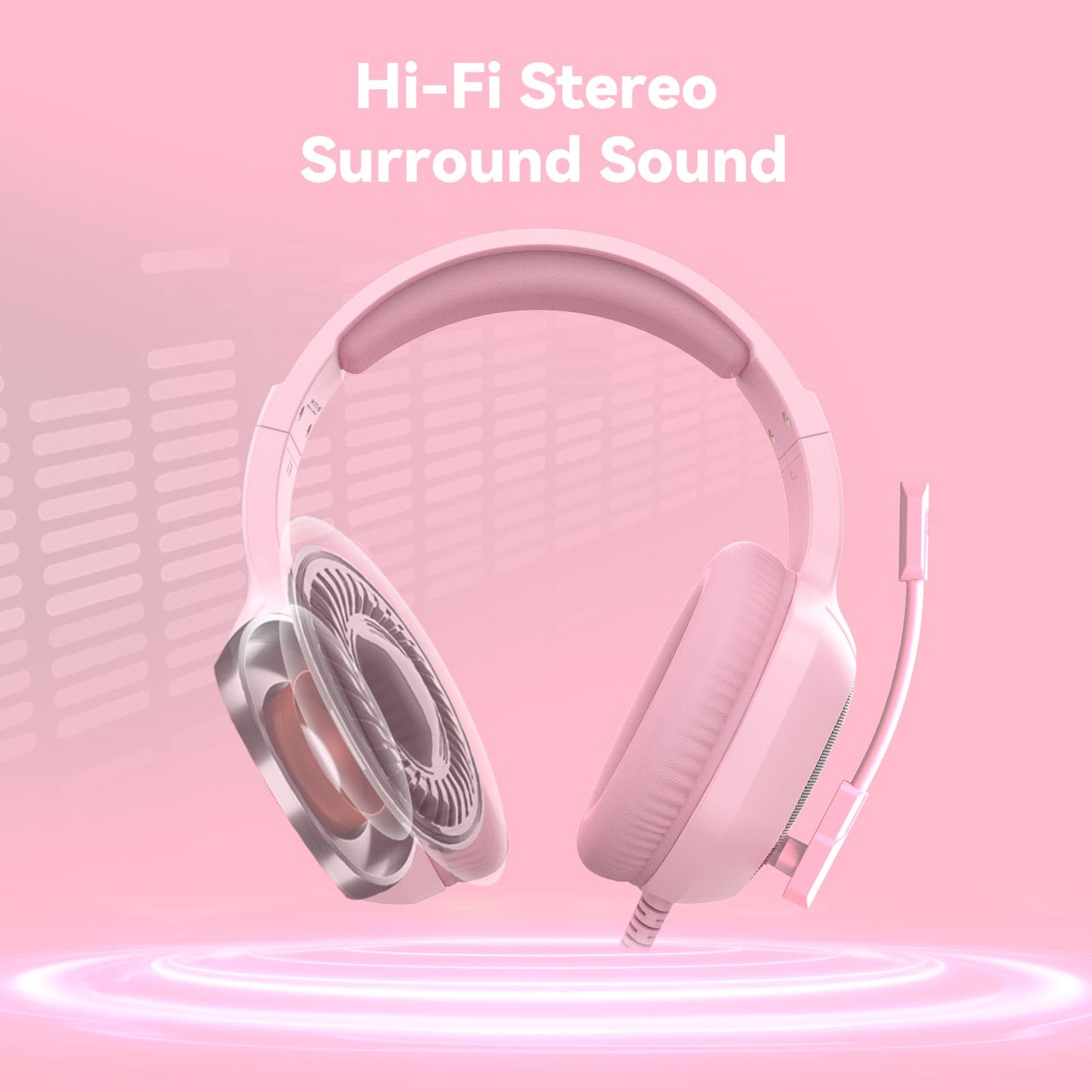 IMYB A36 Pink Gaming Headset with Mic Stereo Headphones for Pc, PS5, Xbox
