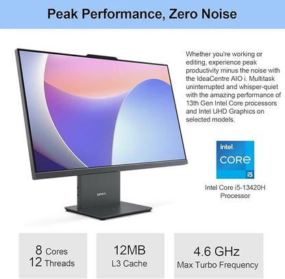 Lenovo 2024 IdeaCentre I Business All-in-One, 27" FHD Touchscreen 100Hz, Intel Core i5-13420H, 16GB DDR5 RAM, 2TB SSD, Wireless Charging Base, Wireless KB & Mouse, Wi-Fi 6, Windows 11 Pro, Grey