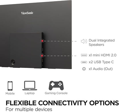 ViewSonic VX1655-4K-OLED 15.6 Inch 4K UHD Portable OLED Monitor with 2 Way Powered 60W USB C, Mini HDMI, Dual Speakers, and Built-in Stand with Magnetic Cover