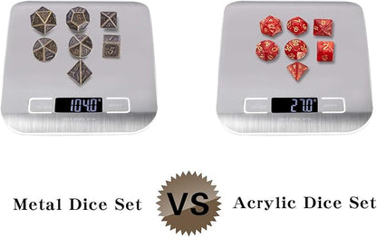 DnDnD Ancient Design Dice, 7PCS Brass DND Metal Dice with Metal Box for Table Games Dungeons and Dragons D&D