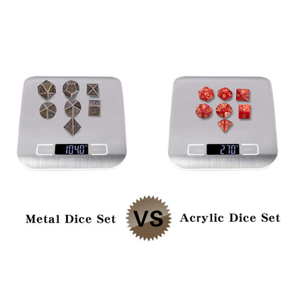 DnDnD Ancient Design Dice, 7PCS Brass DND Metal Dice with Metal Box for Table Games Dungeons and Dragons D&D