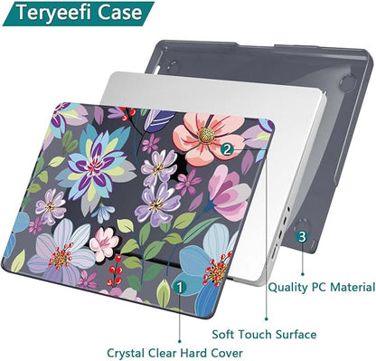 Teryeefi for MacBook Pro 14 inch Case M4 M3 M2 M1 Chip (2025 2024 2023 2021 Release) Model A3112 A3401 A3185 A2918 A2992 A2779 A2442, PC Hard Shell+Keyboard Cover Skin, Pretty Colorful Flower A004