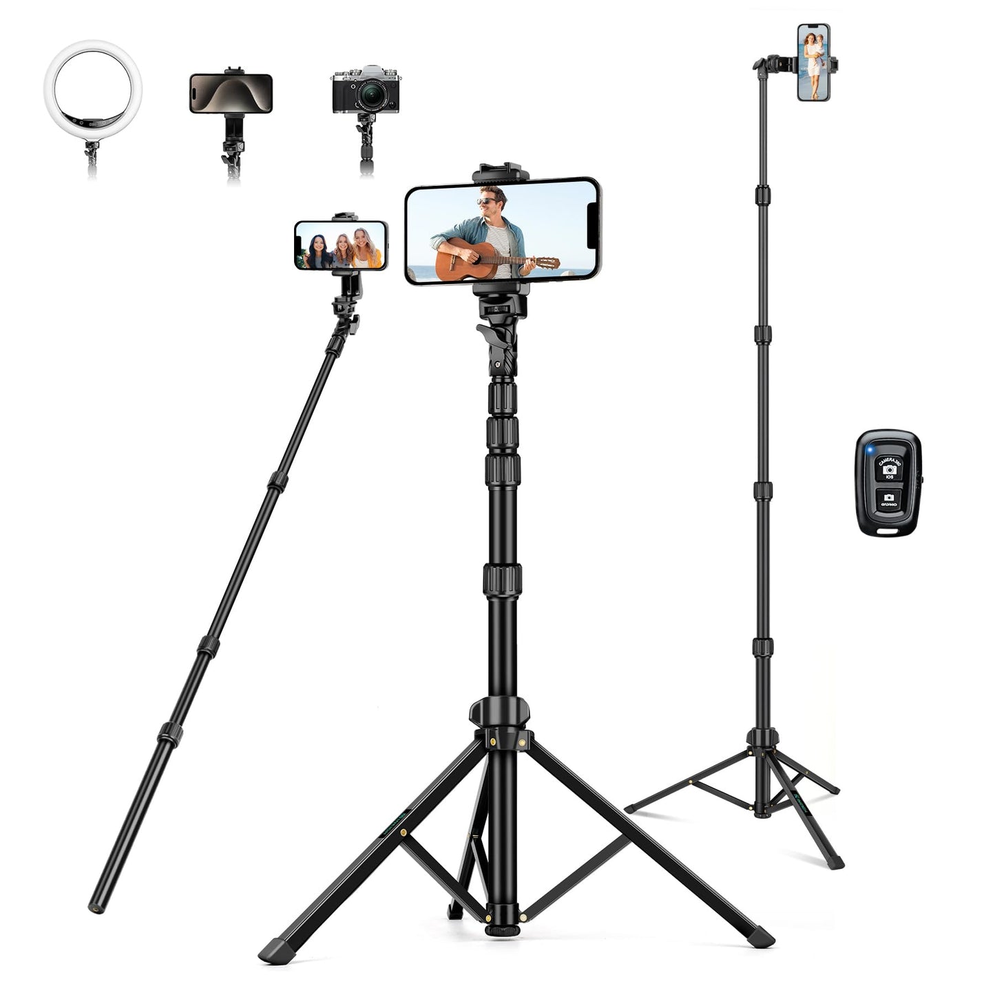Nineigh 72" Tripod for iPhone, Phone & Camera Travel Tripod Stand with Remote, Compatible with Smartphone/Gopro