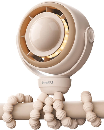SWEETFULL Baby Stroller Fan, Safe Portable Fan, 15H Use, Nightlight - Brown