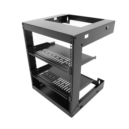 GlobalRack 12U Wall Mount Open Frame, 18" Depth, w/ 2X 1U Shelves