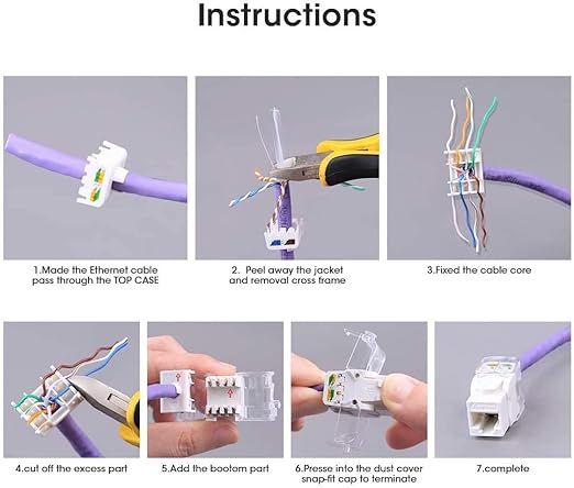 AMPCOM CAT6 Keystone Jack Tool-Less RJ45 UTP, No Punch-Down Tool Required Module Coupler -12-Pack Blue