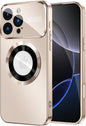 Magnetic for iPhone 16 Pro Case, Compatible with MagSafe, Built-in Camera Lens Protector, Logo View, Military Grade Drop Protection Phone Cover, Desert Titanium