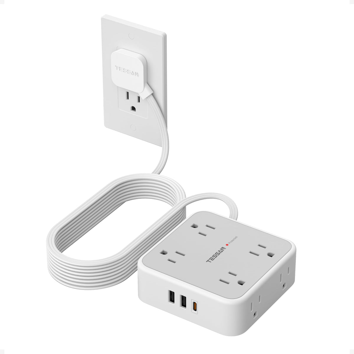 TESSAN Surge Protector Power Strip with 900J Surge Protection, 20 Ft, Grey