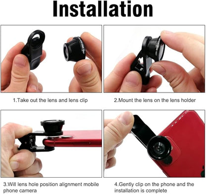 Silver 3 in 1 Cell Phone Camera Lens Kit Wide Angle Macro Fisheye Lens Universal for Smart Phones iPhone Samsung Android(Silver)