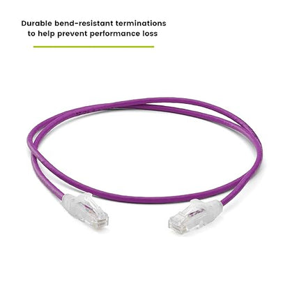 TRUECABLE Cat6 Component Rated Patch Cable, Unshielded (U/UTP), 2ft, Purple, 28AWG Solid Copper, Snagless 10G High-Speed Ethernet Cable, PoE++ 4PPoE 100W, UL Listed, RoHS-3, 1 Pack