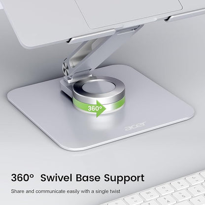 acer Laptop Stand for Desk - with 360 Swivel Base, Rotating Laptop Riser for Desk, Adjustable Computer Stand for Laptops, Ergonomic Riser Holder Foldable, Portable MacBook Pro Air (10-16") - Silver